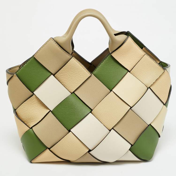 Pre Owned Loewe Surplus Small Multicolor Woven Leather Basket Tote