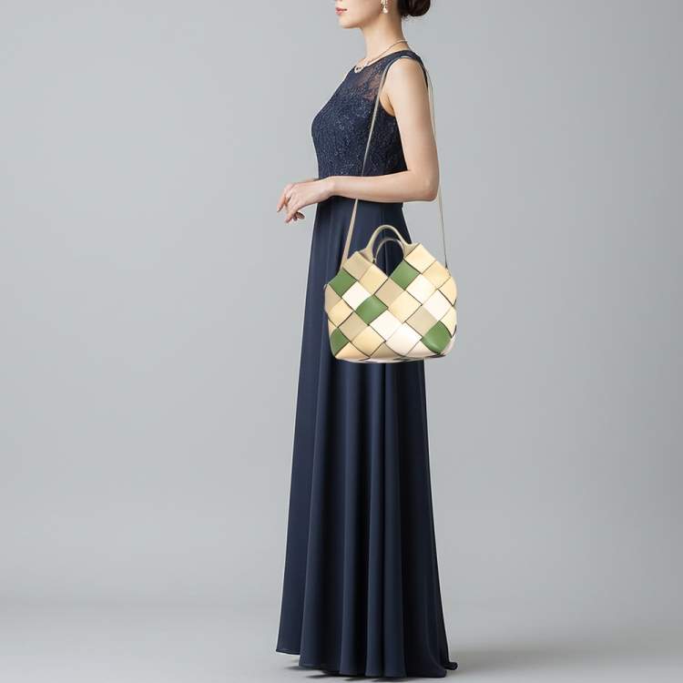 Pre Owned Loewe Surplus Small Multicolor Woven Leather Basket Tote