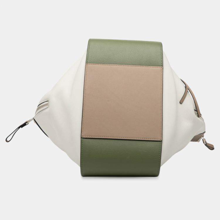 Pre Owned Loewe Green Small Tricolor Soft Grained Calfskin Hammock Bag