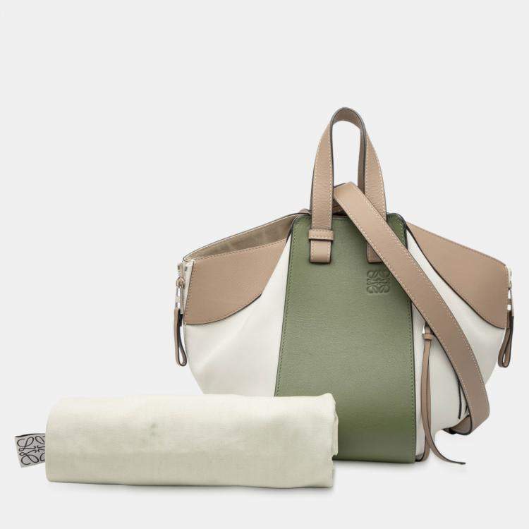 Pre Owned Loewe Green Small Tricolor Soft Grained Calfskin Hammock Bag