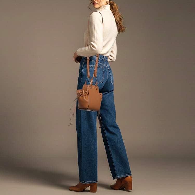 Pre Owned Loewe Hammock Mini Brown Leather Drawstring Bucket bag