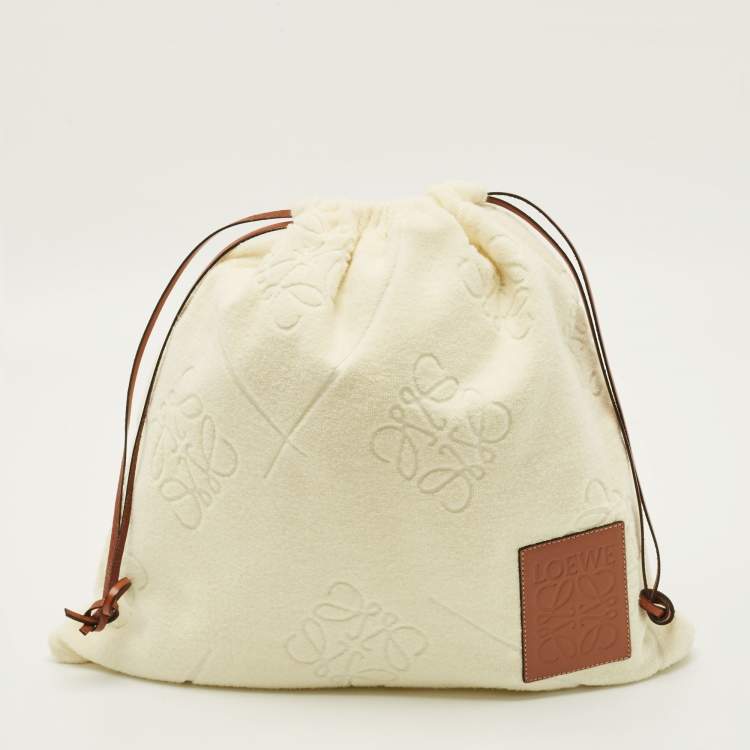 Pre Owned Loewe Anagram Cream Terry Cloth Drawstring Pouch