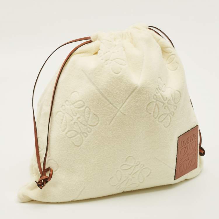 Pre Owned Loewe Anagram Cream Terry Cloth Drawstring Pouch