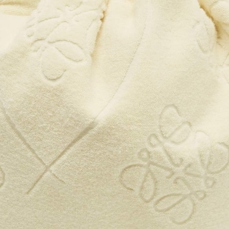 Pre Owned Loewe Anagram Cream Terry Cloth Drawstring Pouch