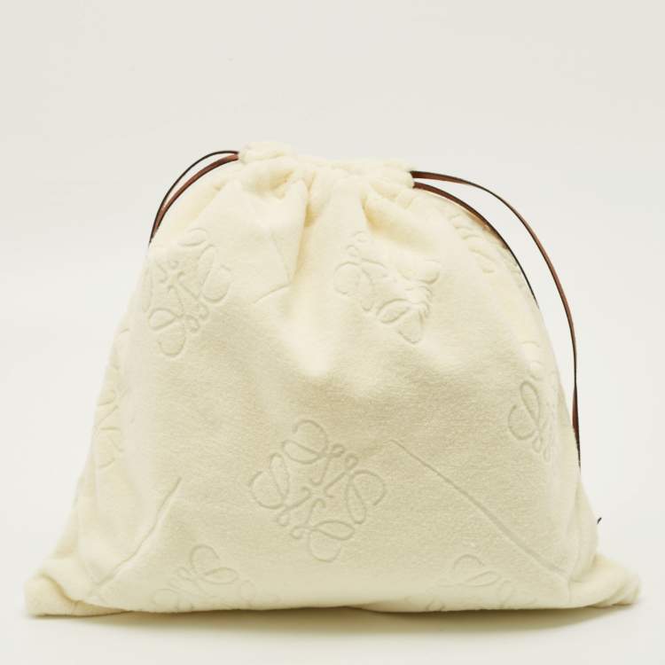 Pre Owned Loewe Anagram Cream Terry Cloth Drawstring Pouch