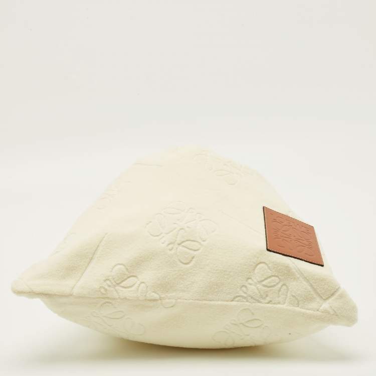 Pre Owned Loewe Anagram Cream Terry Cloth Drawstring Pouch