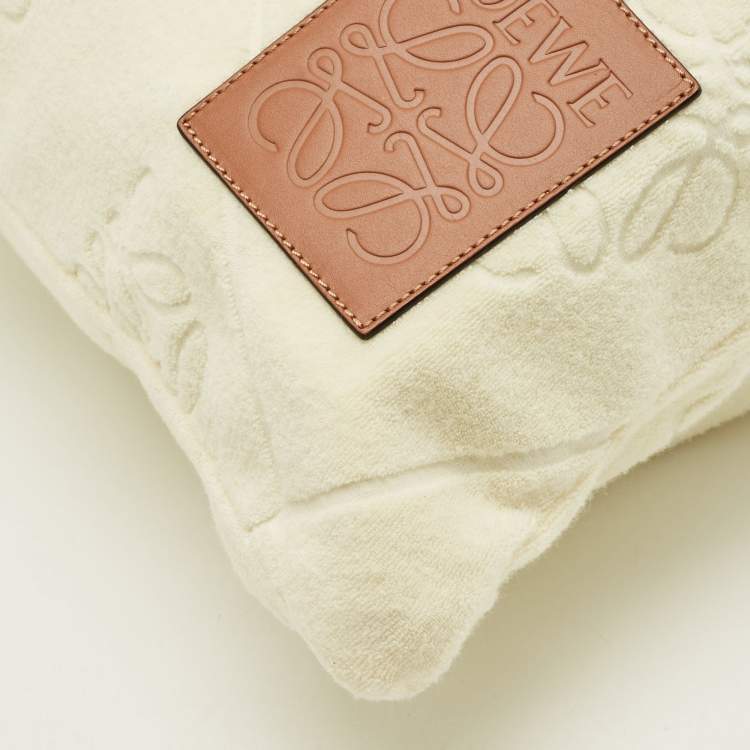 Pre Owned Loewe Anagram Cream Terry Cloth Drawstring Pouch