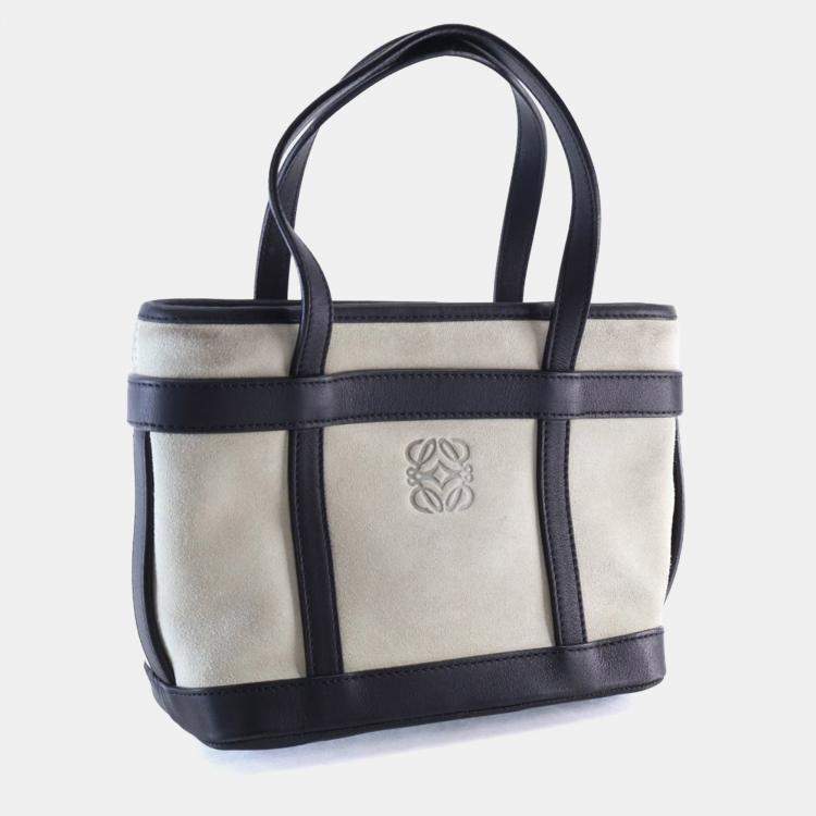 Pre Owned Loewe Mini Beige, Black Suede Anagram Tote