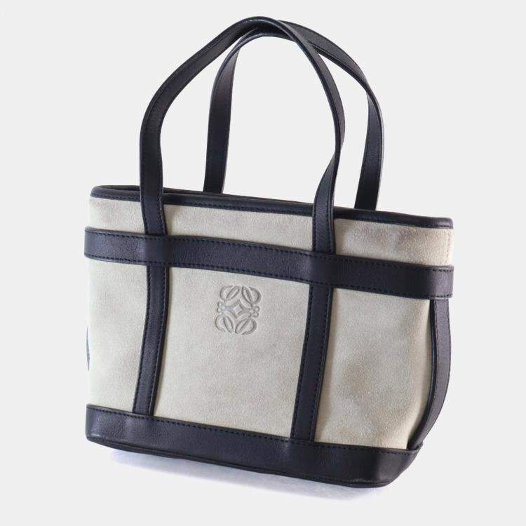 Pre Owned Loewe Mini Beige, Black Suede Anagram Tote