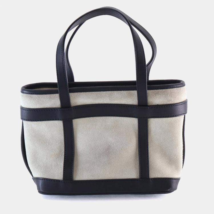 Pre Owned Loewe Mini Beige, Black Suede Anagram Tote