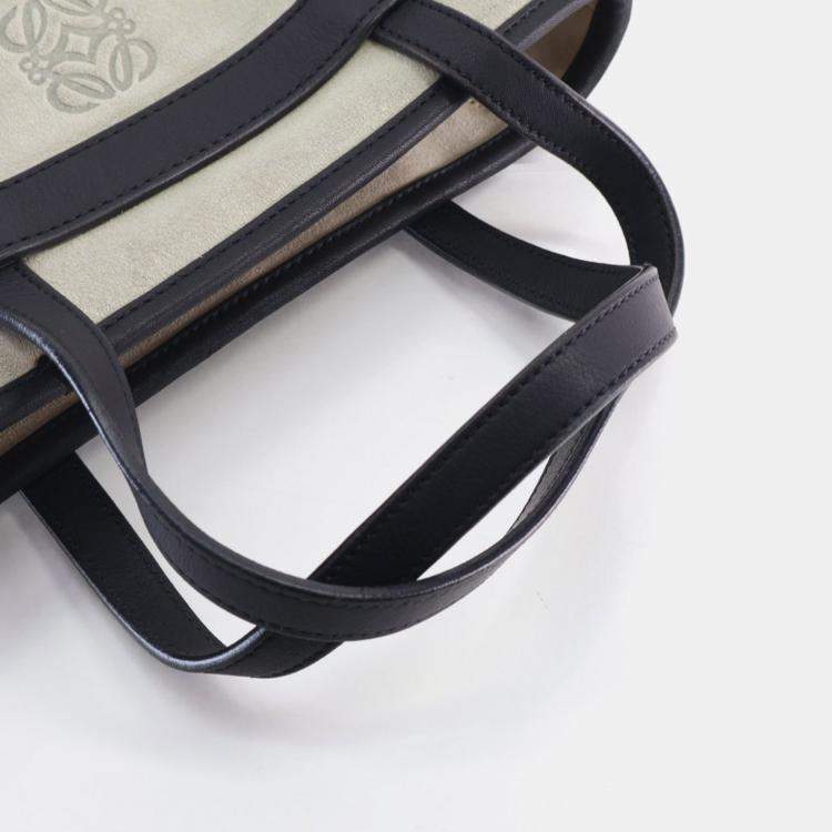 Pre Owned Loewe Mini Beige, Black Suede Anagram Tote