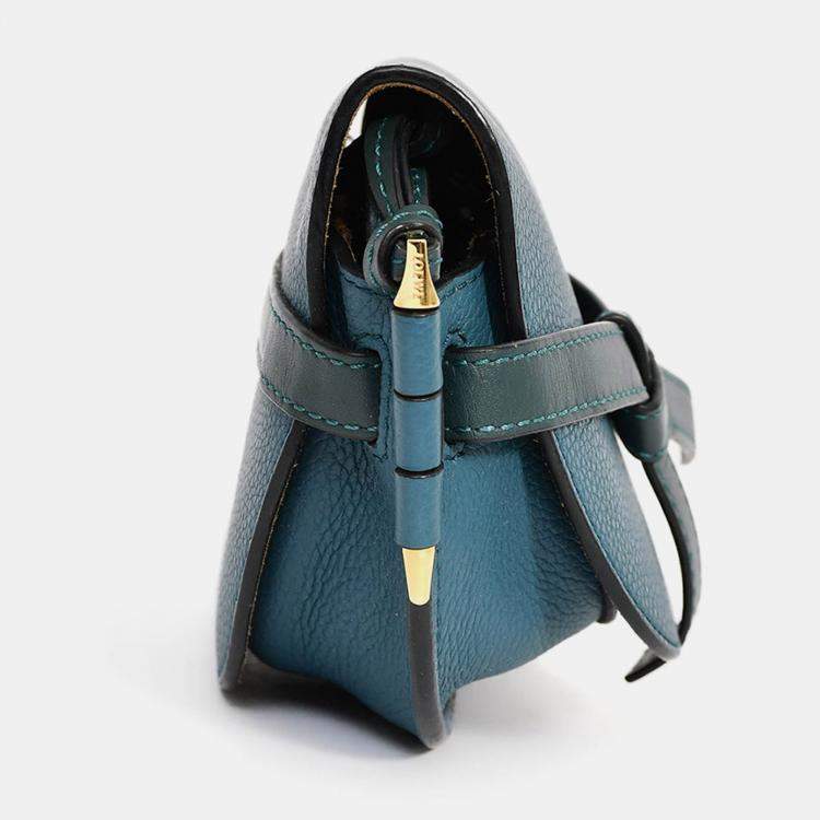 Pre Owned Loewe Blue Leather Mini Gate Crossbody Bag