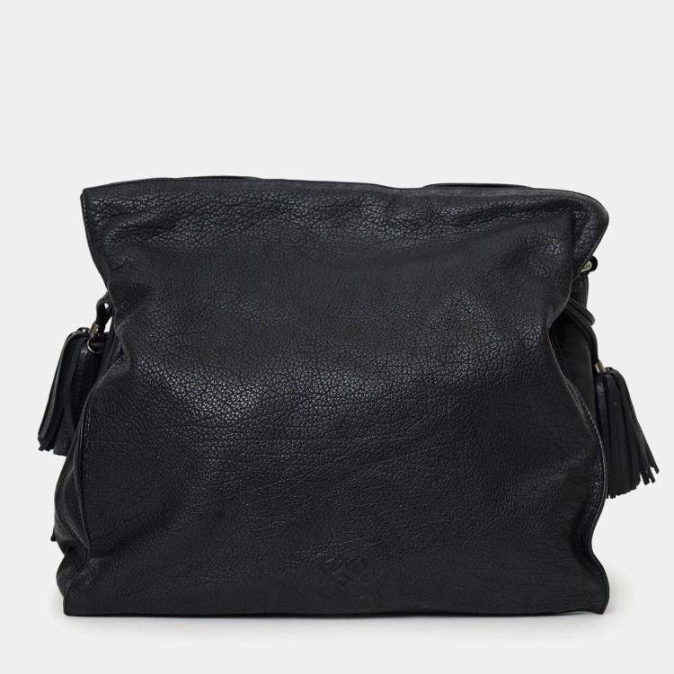 Pre Owned Loewe 2014 Black Leather Tasseled Flamenco Shoulder Bag