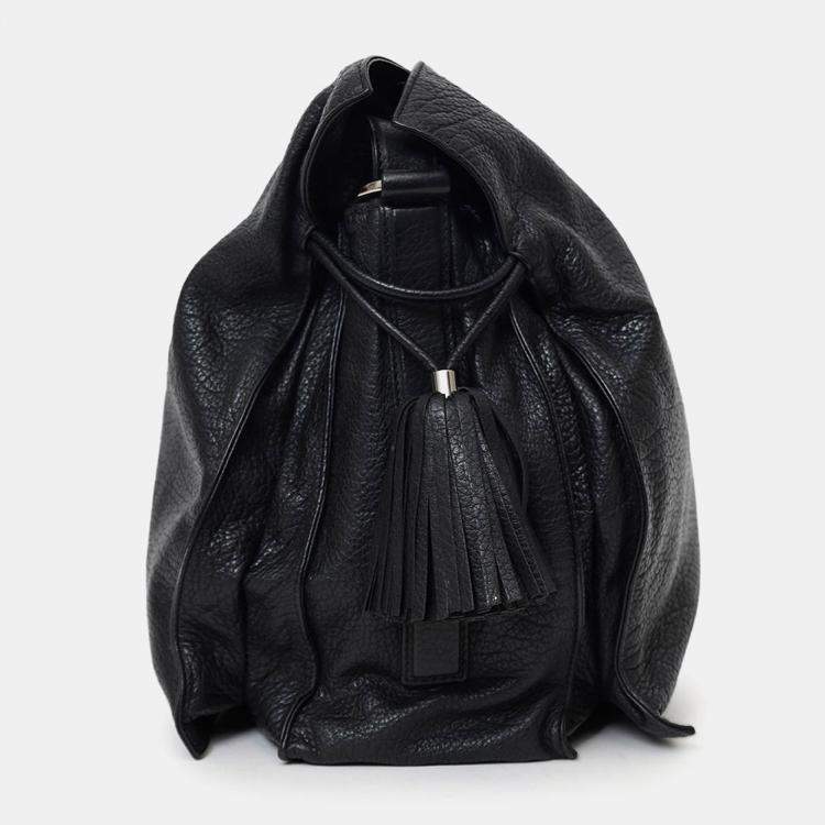 Pre Owned Loewe 2014 Black Leather Tasseled Flamenco Shoulder Bag