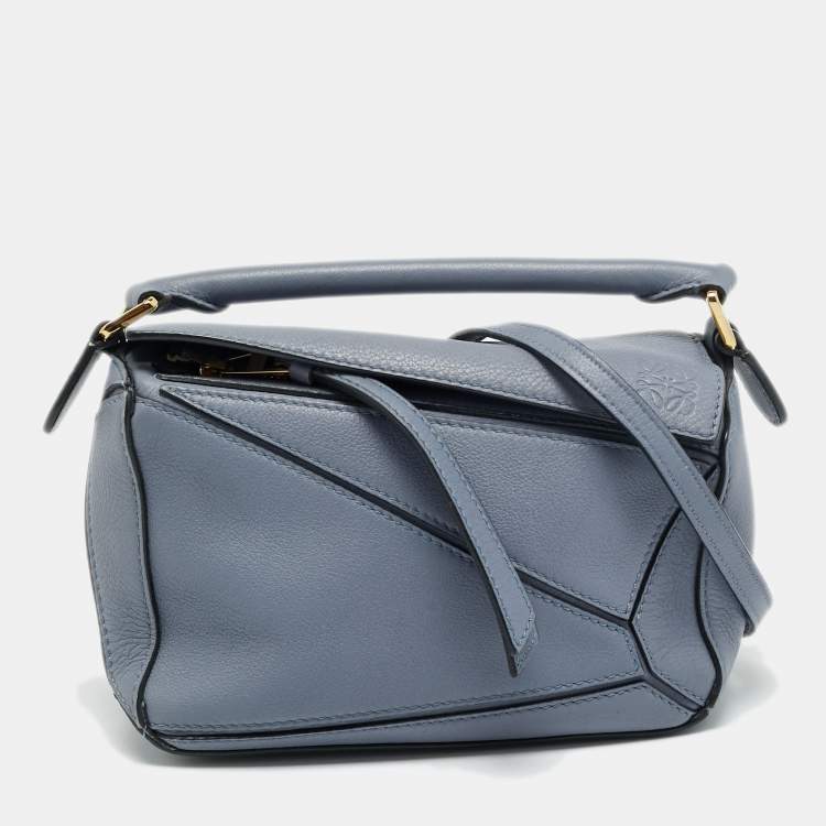 Pre Owned Loewe Puzzle Mini Blue Leather Crossbody Bag