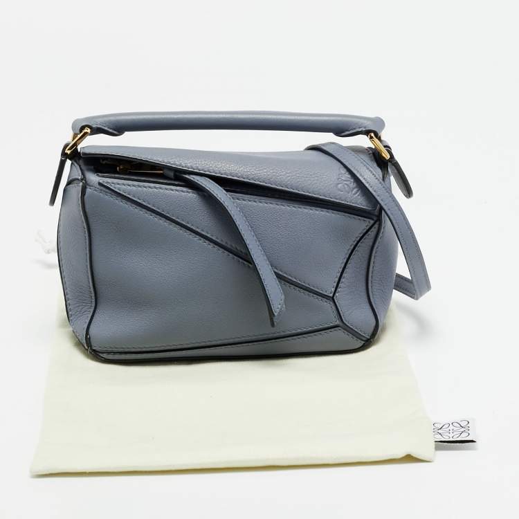 Pre Owned Loewe Puzzle Mini Blue Leather Crossbody Bag