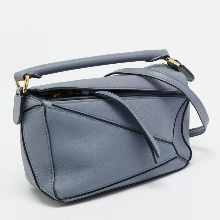 Pre Owned Loewe Puzzle Mini Blue Leather Crossbody Bag