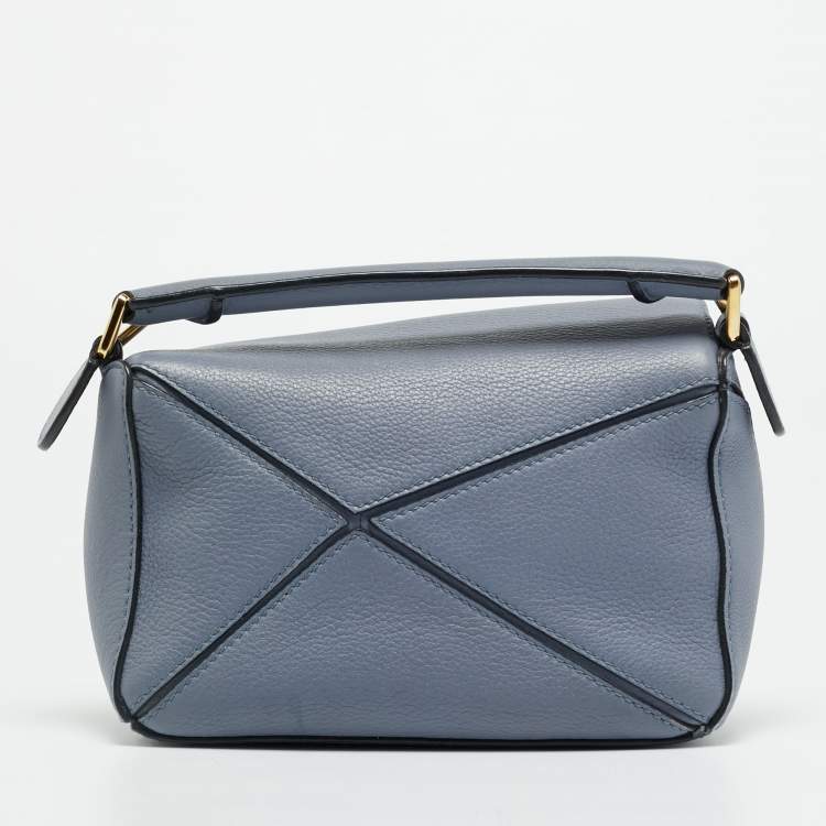 Pre Owned Loewe Puzzle Mini Blue Leather Crossbody Bag