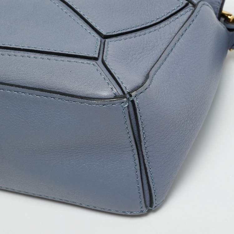 Pre Owned Loewe Puzzle Mini Blue Leather Crossbody Bag