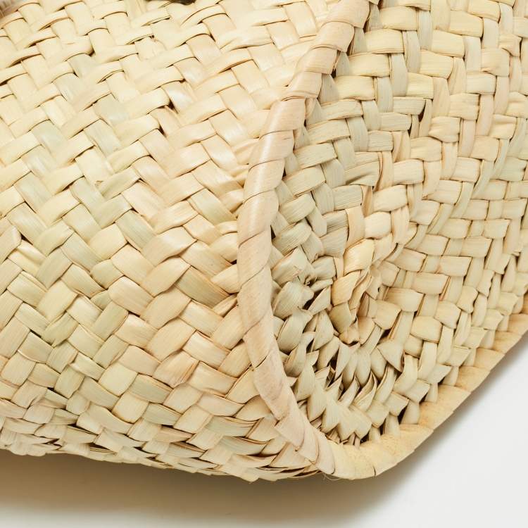 Pre Owned Loewe Beige/Brown Raffia and Leather Basket Tote