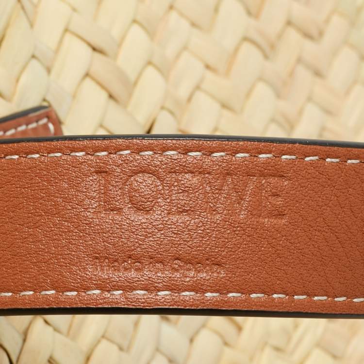 Pre Owned Loewe Beige/Brown Raffia and Leather Basket Tote
