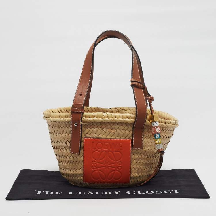 Pre Owned Loewe Basket Small Cream/Brown Woven Raffia and Leather Tote