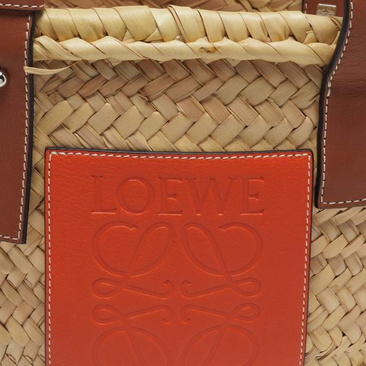 Pre Owned Loewe Basket Small Cream/Brown Woven Raffia and Leather Tote