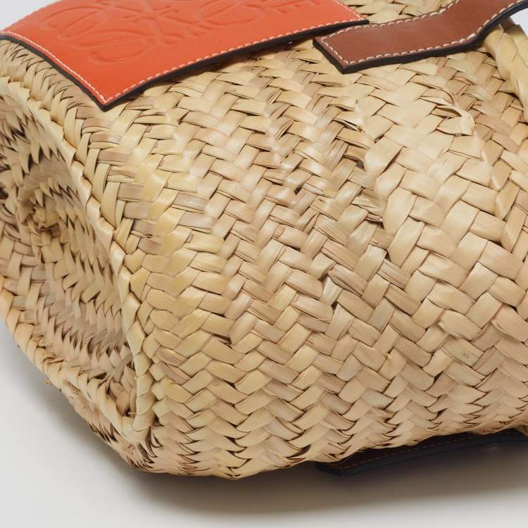 Pre Owned Loewe Basket Small Cream/Brown Woven Raffia and Leather Tote