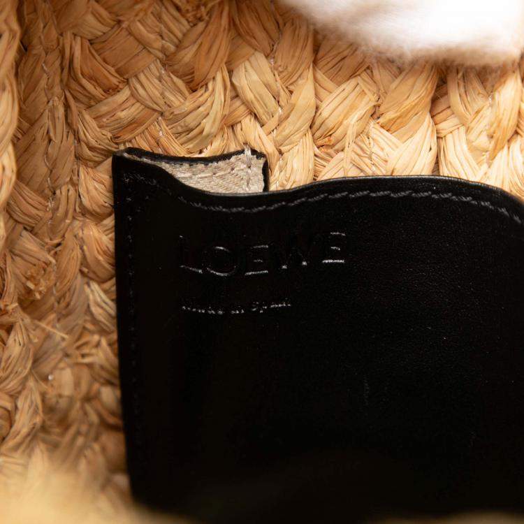 Pre Owned Loewe Black Brown Small Raffia and Leather Gate Top Handle Bag