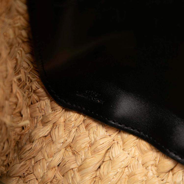 Pre Owned Loewe Black Brown Small Raffia and Leather Gate Top Handle Bag