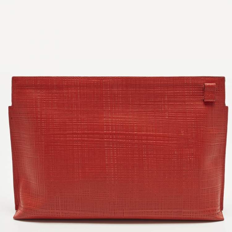 Pre Owned Loewe T Red Leather Pouch