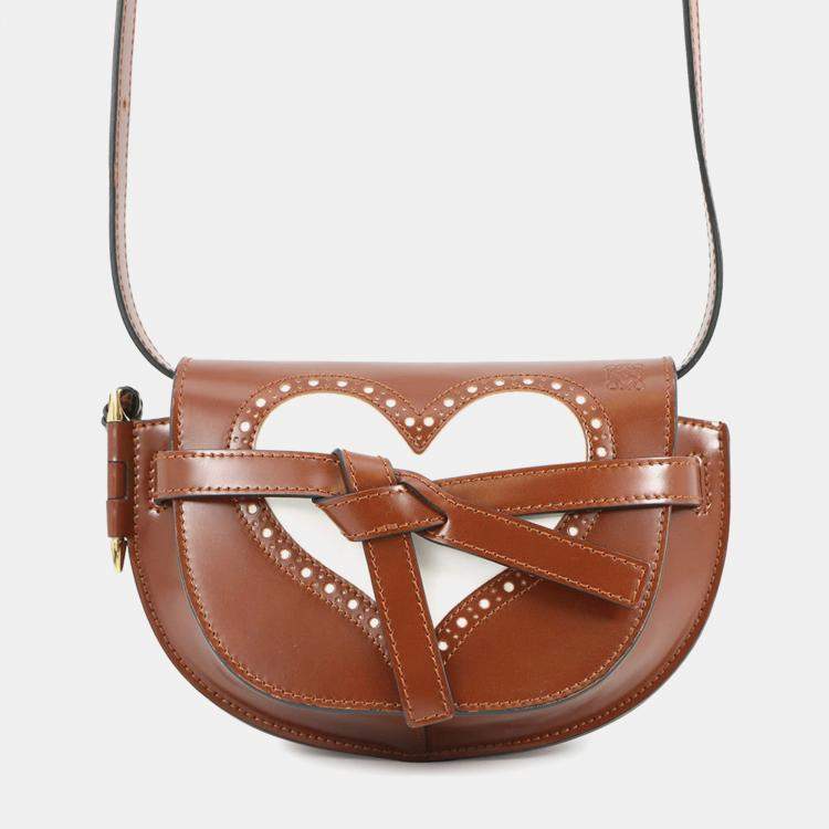 مملوكة مسبقًا Loewe Heart Motif Gate Dual Shoulder Bag Brown/White Leather Size Mini