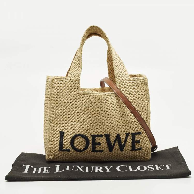 Pre Owned Loewe Logo Beige/Brown Leather and Raffia Tote