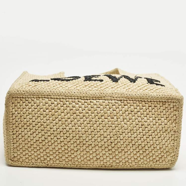 Pre Owned Loewe Logo Beige/Brown Leather and Raffia Tote