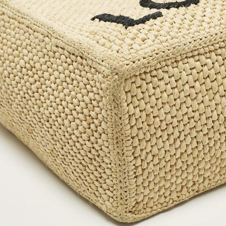 Pre Owned Loewe Logo Beige/Brown Leather and Raffia Tote