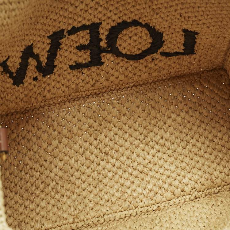 Pre Owned Loewe Logo Beige/Brown Leather and Raffia Tote
