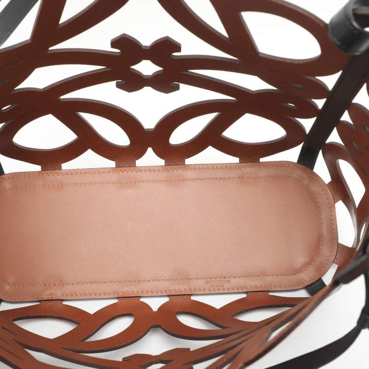 Pre Owned Loewe Anagram Cut Out Brown Leather Tote