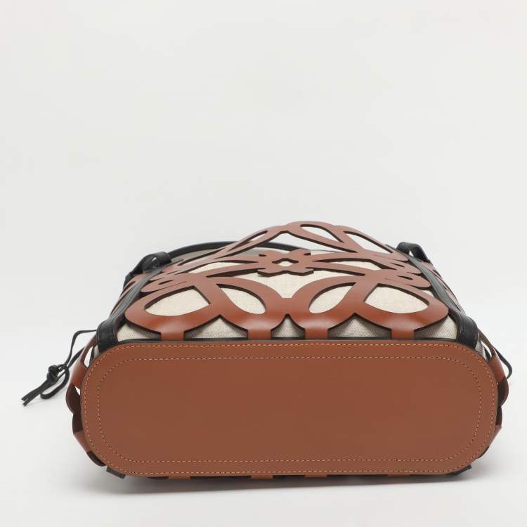 Pre Owned Loewe Anagram Cut Out Brown Leather Tote