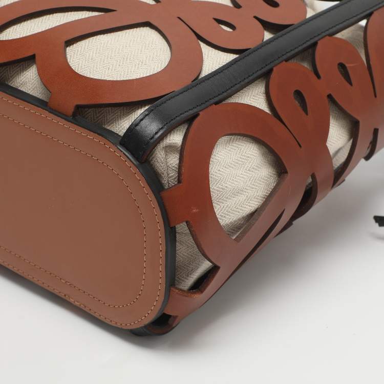 Pre Owned Loewe Anagram Cut Out Brown Leather Tote