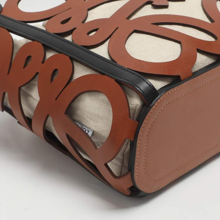 Pre Owned Loewe Anagram Cut Out Brown Leather Tote