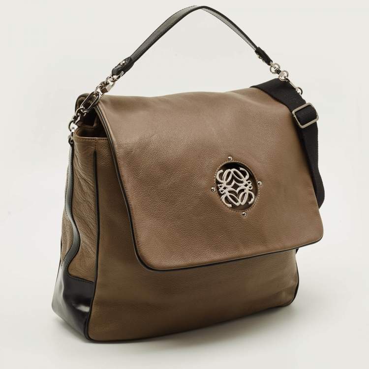 Pre Owned Loewe Maia Anagram Beige/Black Leather Messenger Bag