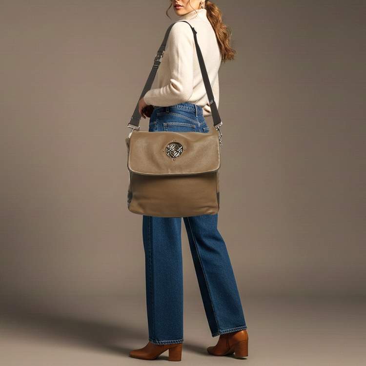 Pre Owned Loewe Maia Anagram Beige/Black Leather Messenger Bag