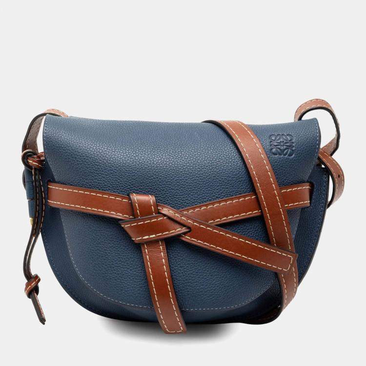Pre Owned Loewe Blue Small Bicolor Grained Calfskin Gate Crossbody
