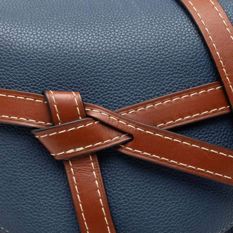 Pre Owned Loewe Blue Small Bicolor Grained Calfskin Gate Crossbody