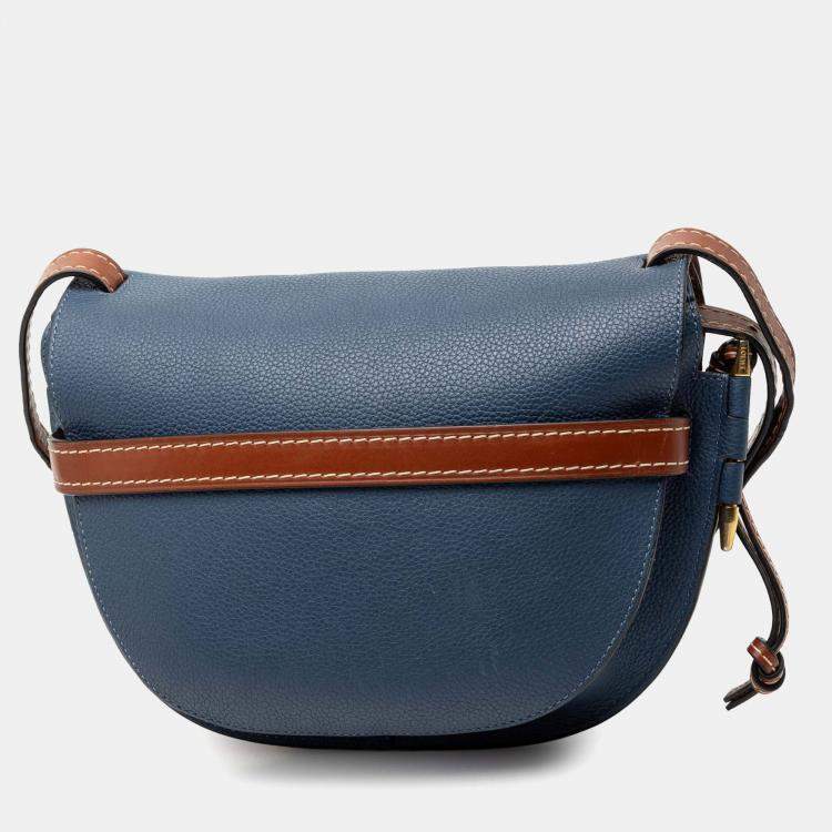 Pre Owned Loewe Blue Small Bicolor Grained Calfskin Gate Crossbody