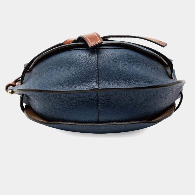 Pre Owned Loewe Blue Small Bicolor Grained Calfskin Gate Crossbody