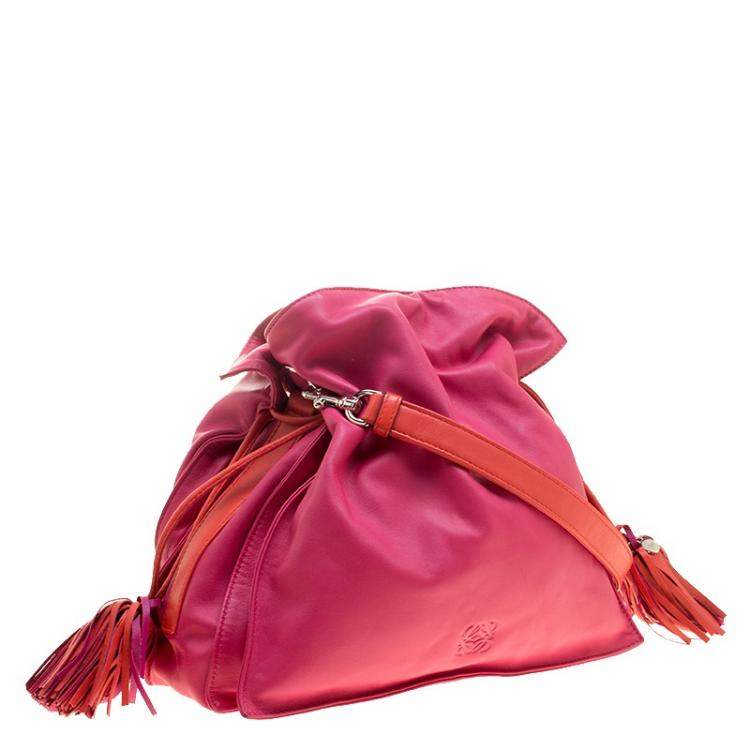 Pre Owned Loewe Pink/Coral Leather Flamenco Shoulder Bag