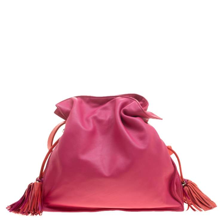 Pre Owned Loewe Pink/Coral Leather Flamenco Shoulder Bag