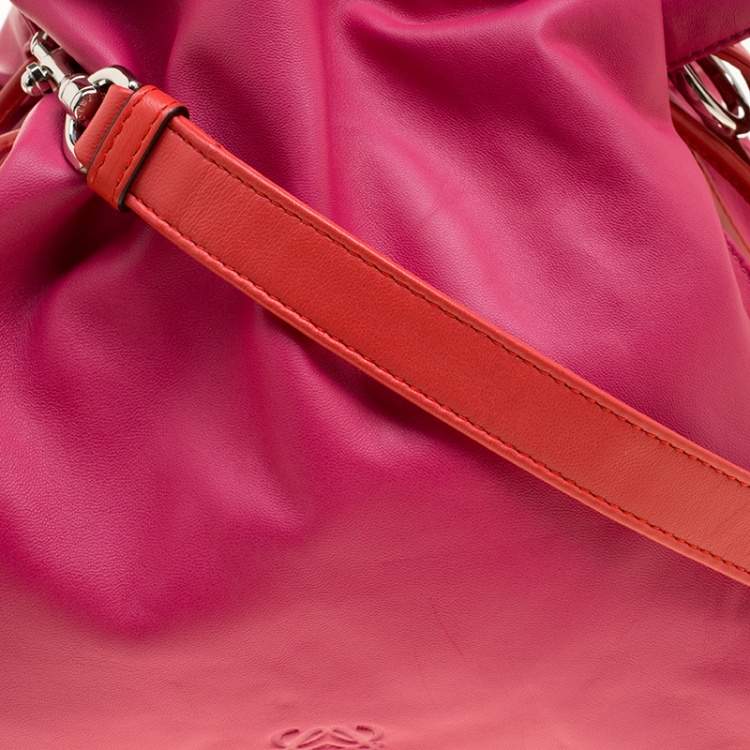 Pre Owned Loewe Pink/Coral Leather Flamenco Shoulder Bag