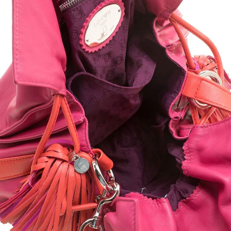 Pre Owned Loewe Pink/Coral Leather Flamenco Shoulder Bag